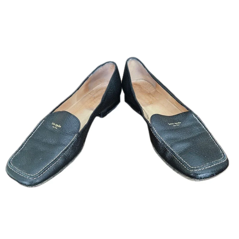 Kate Spade New York Women's Square Toe Black  Pebbled Leather Loafers, Size 5 B